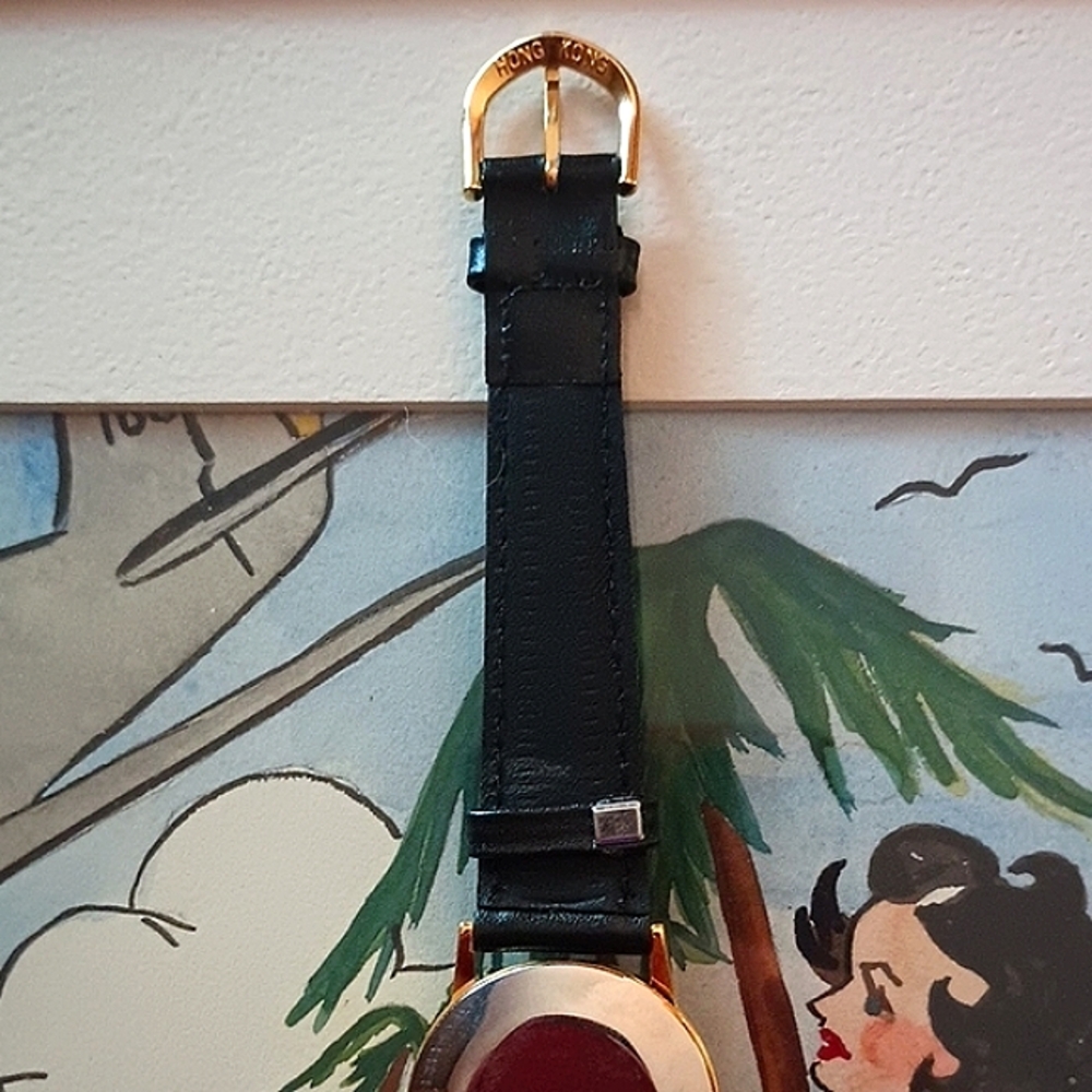 Beanie Baby Bear Wristwatch Black Buckle Band Round Face Gold Tone Collectible - Picture 5 of 8